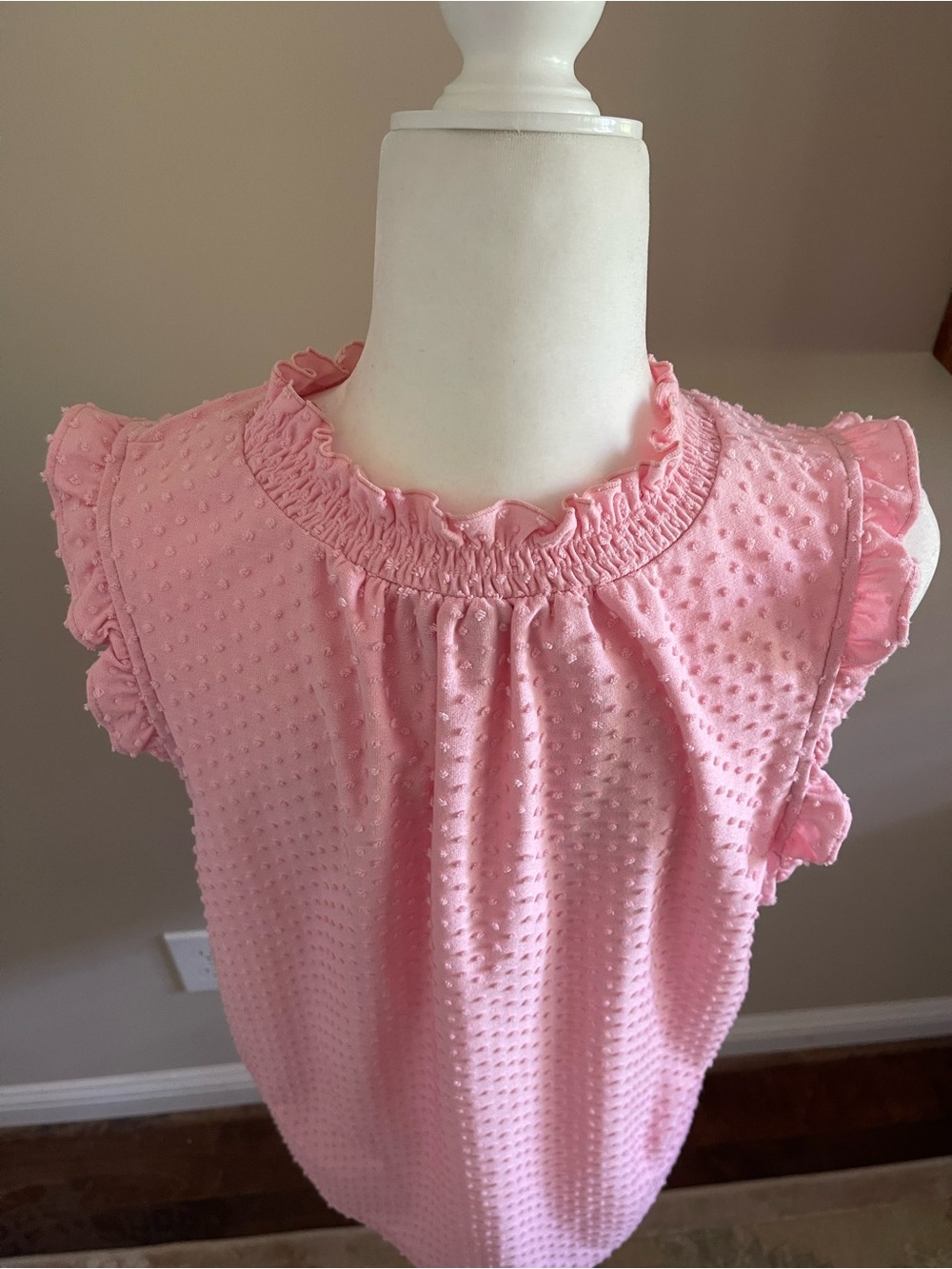J.Crew Pink Swiss Dot Ruffle Mock Neck Camisole - Picture 5 of 9